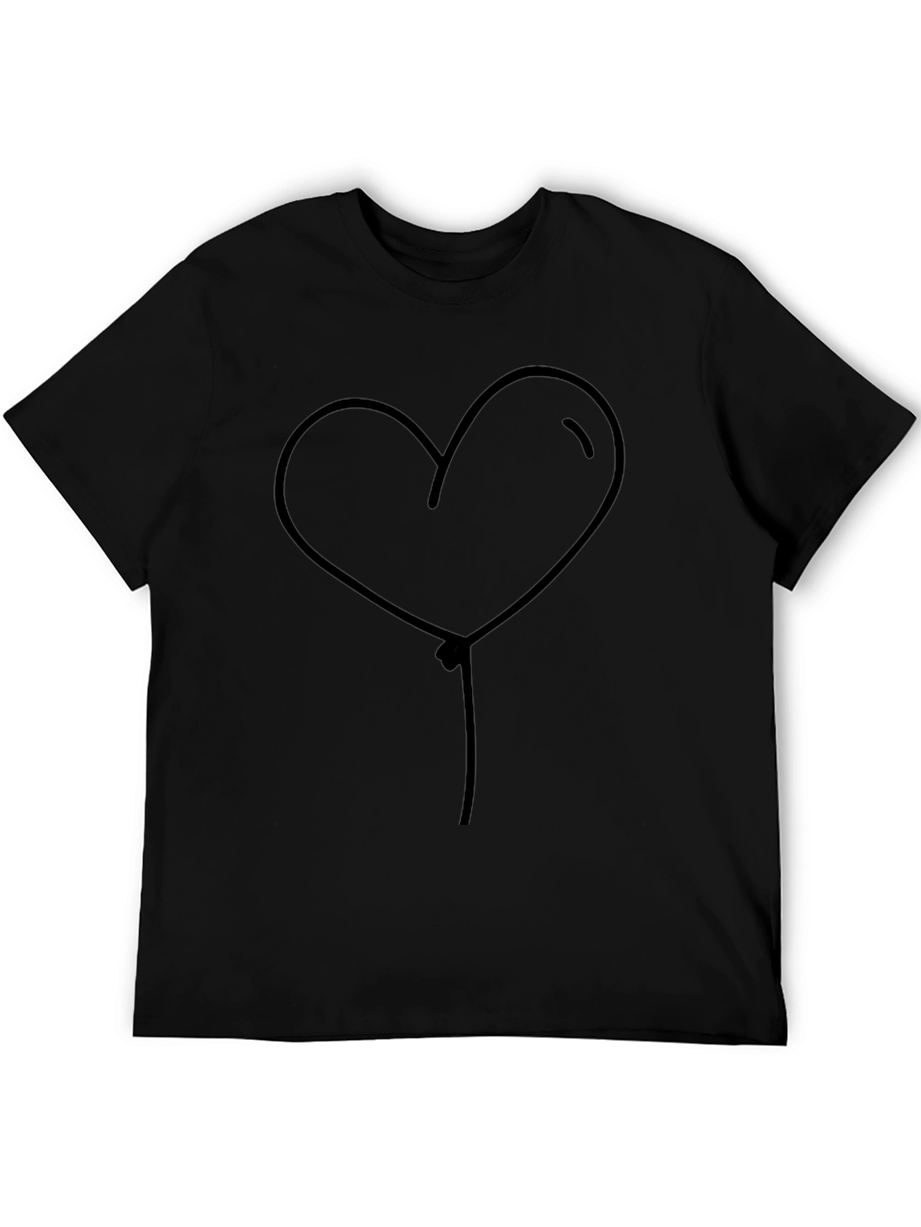 Heart Balloon Graphic Tee - Casual Black T-Shirt