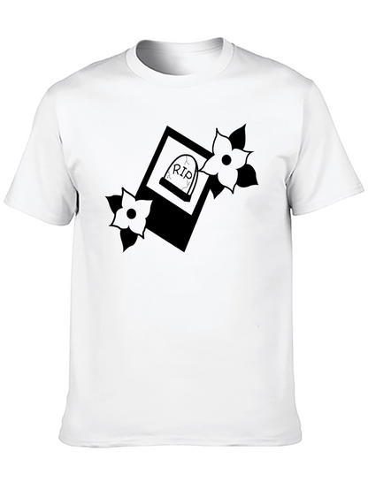 RIP Tombstone Floral Graphic Tee - Classic Black