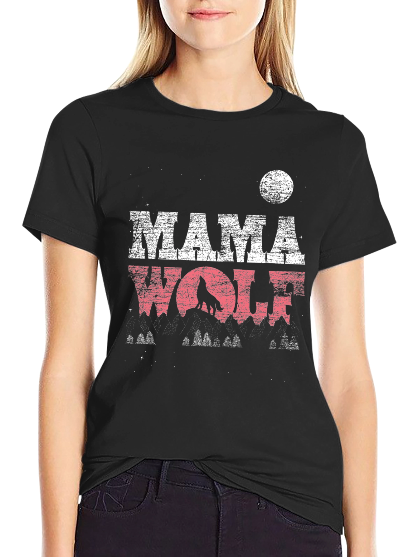 Mama Wolf Graphic Tee - Distressed Design