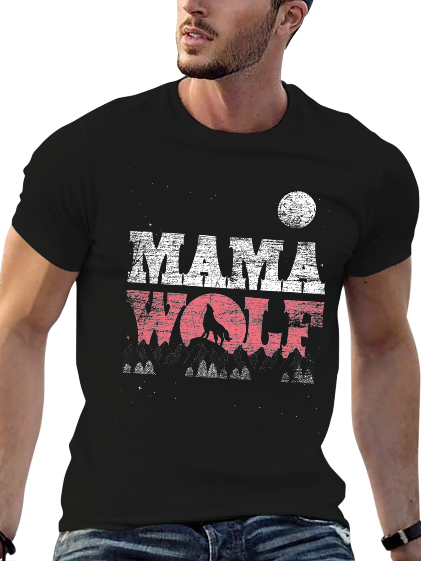 Mama Wolf Graphic Tee - Distressed Design