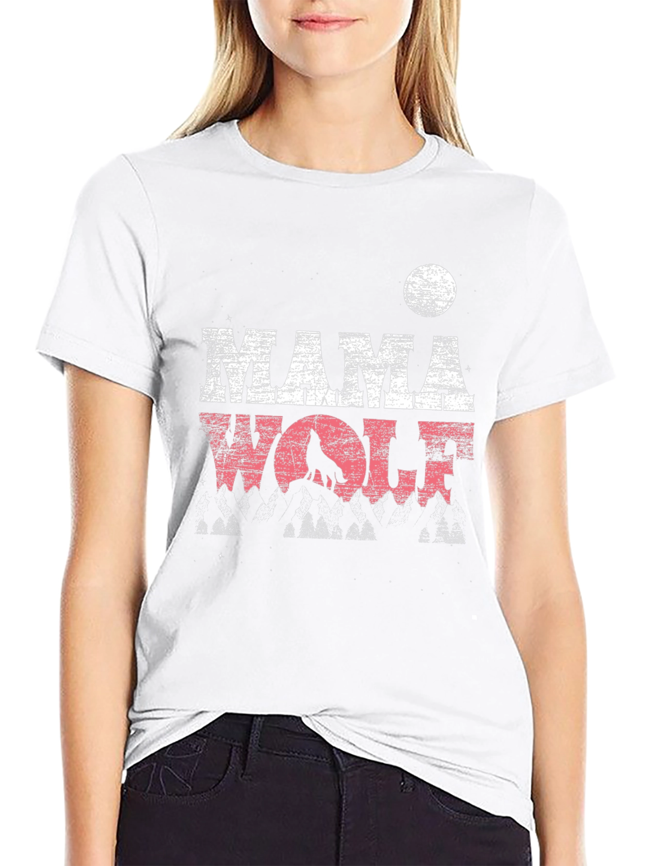 Mama Wolf Graphic Tee - Distressed Design
