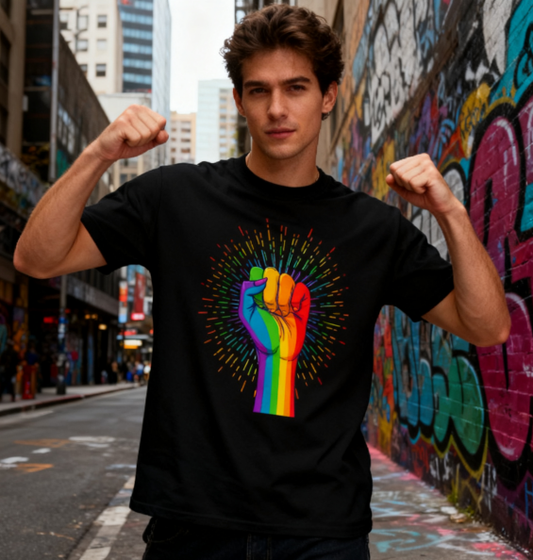Rainbow Fist LGBTQ+ Pride T-Shirt - 100% Cotton, Bold Equality Tee for Pride Events & Daily Occasions