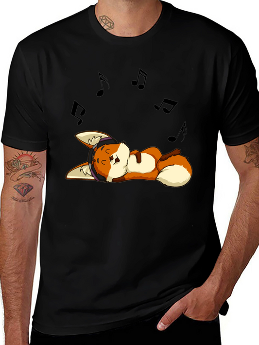 Fox Listening Music Black T-Shirt