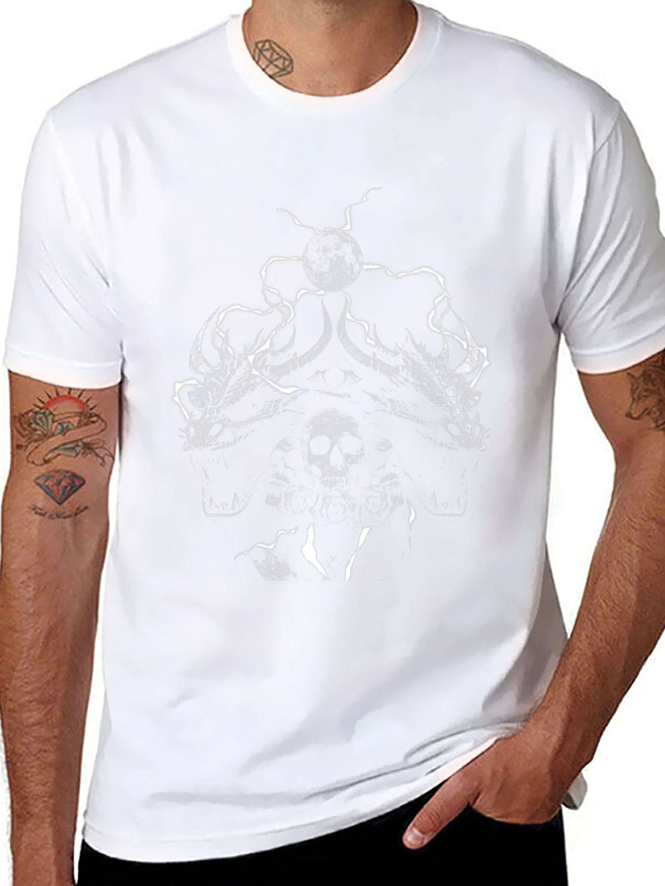 Skull and Dragon Graphic Print Black T-Shirt