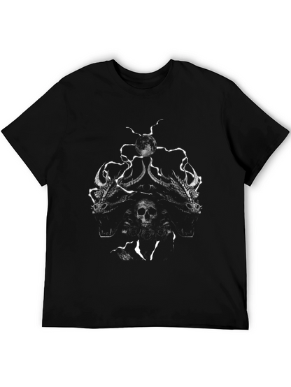 Skull and Dragon Graphic Print Black T-Shirt