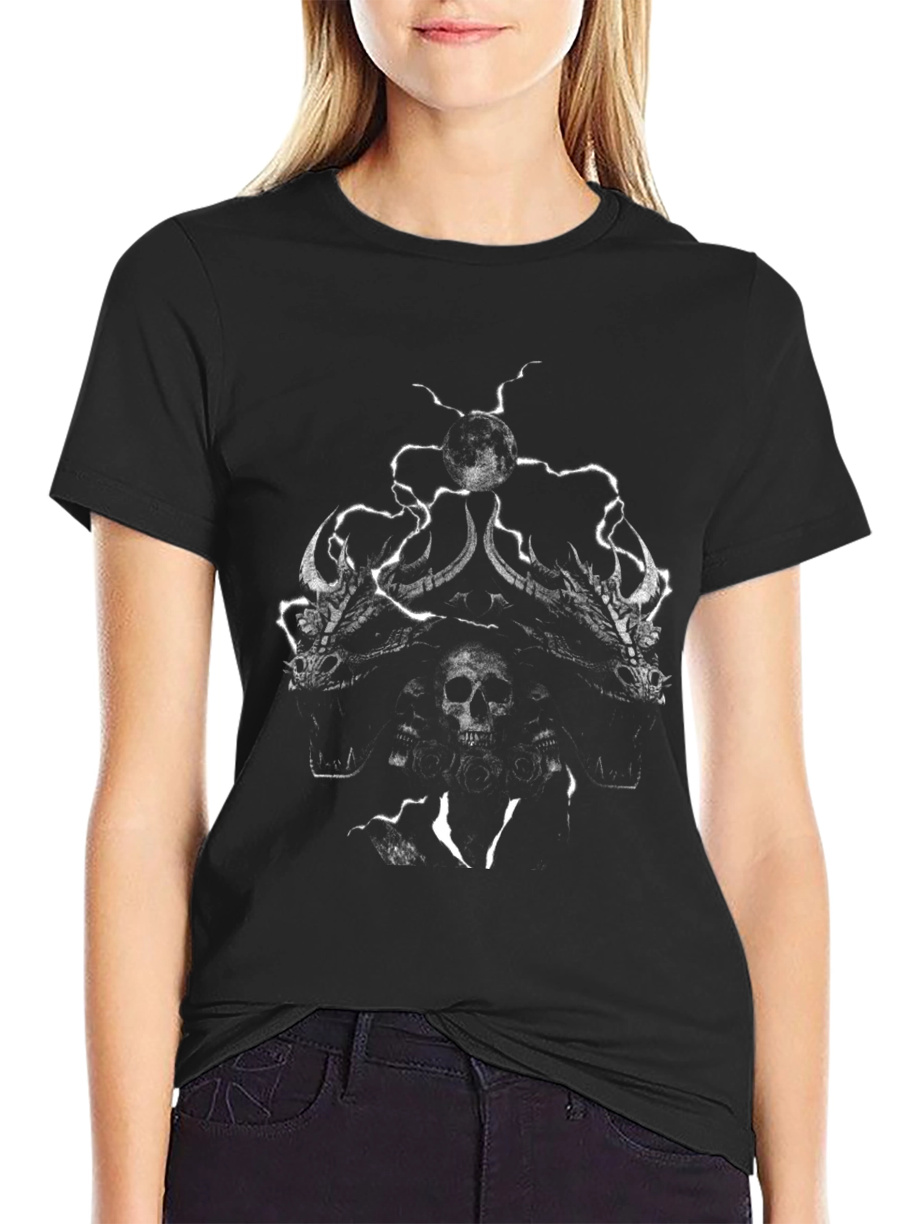 Skull and Dragon Graphic Print Black T-Shirt