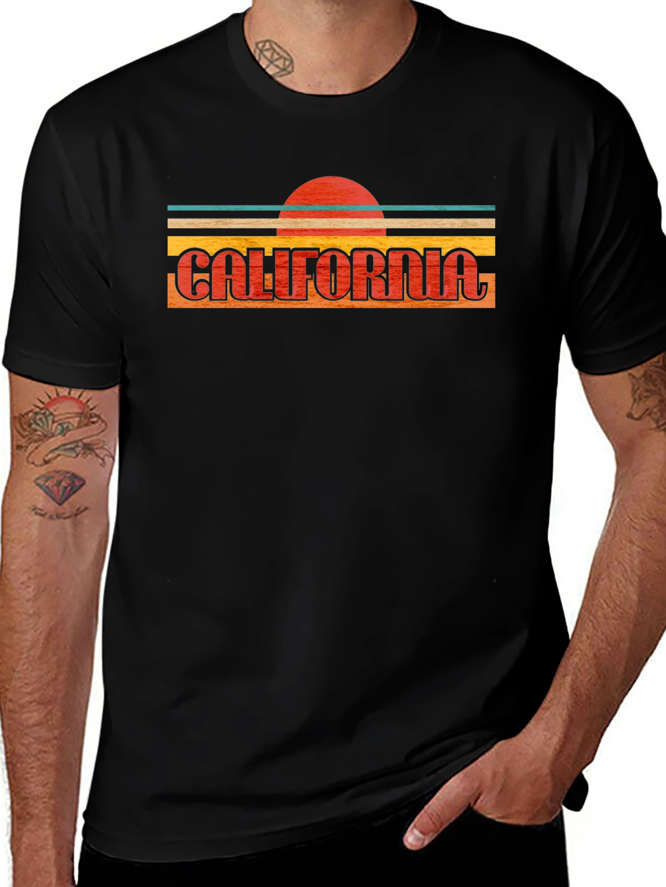 California Retro Sunset Graphic Tee - Black