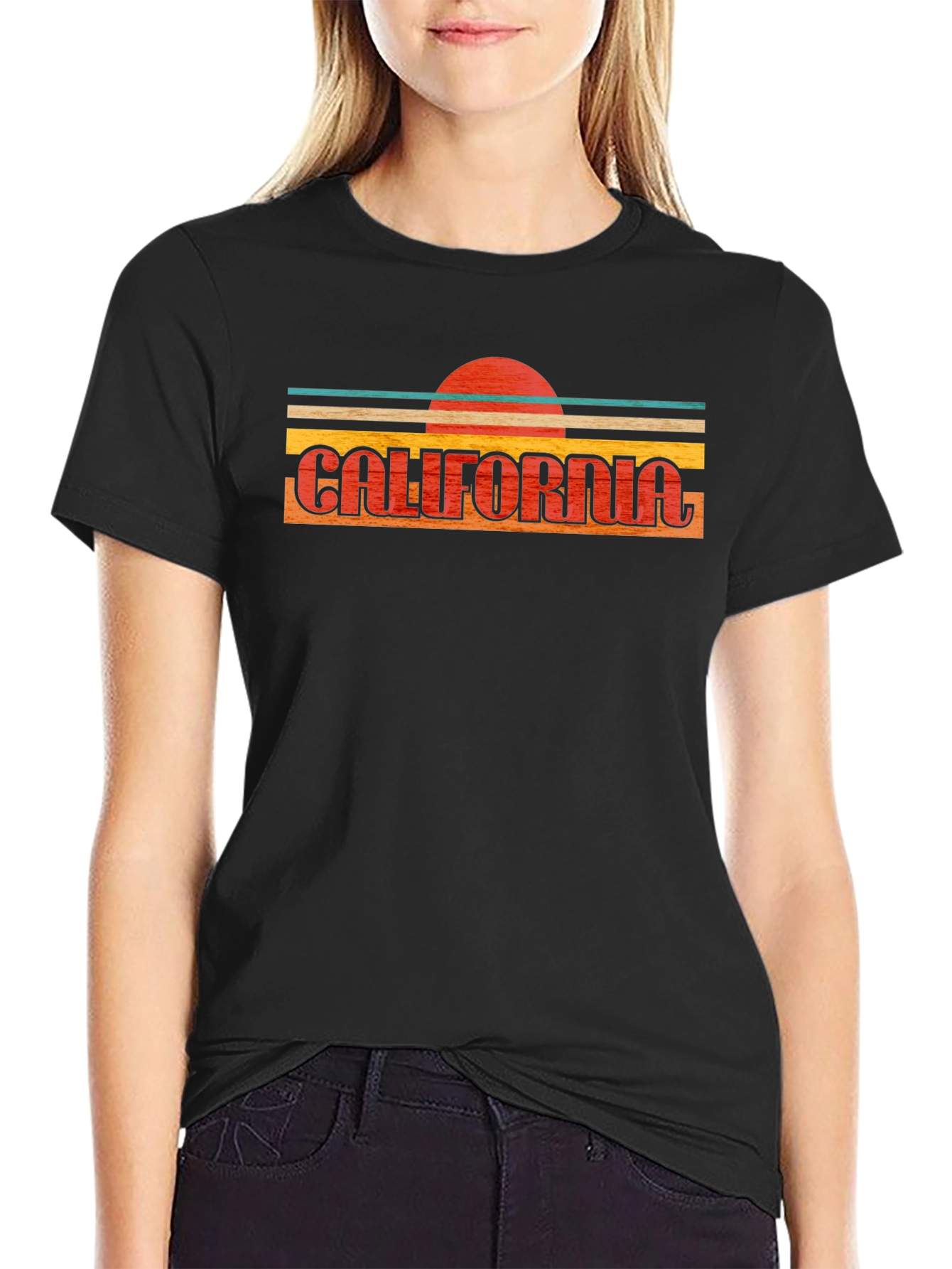 California Retro Sunset Graphic Tee - Black