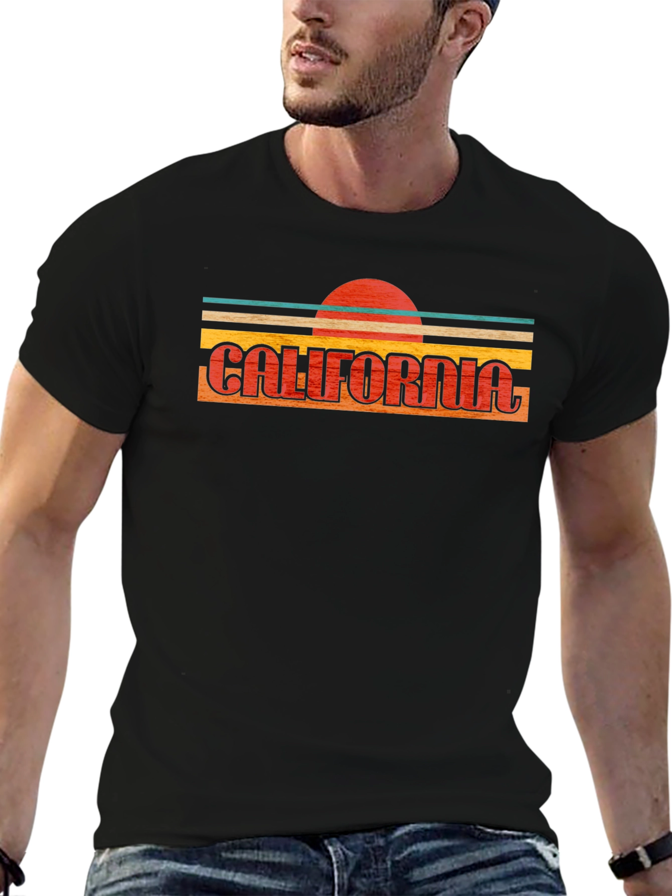 California Retro Sunset Graphic Tee - Black