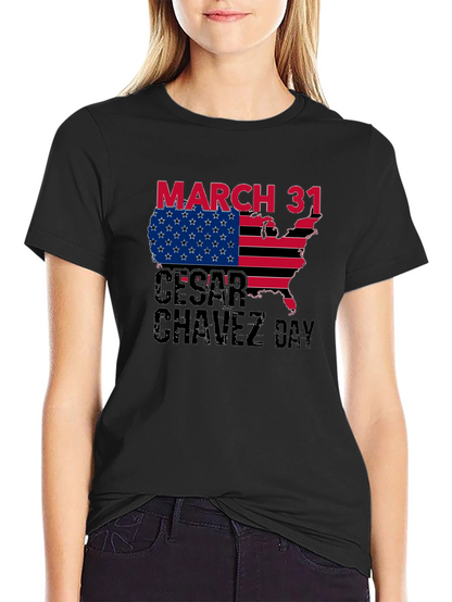 Cesar Chavez Day T-Shirt - March 31 USA Flag