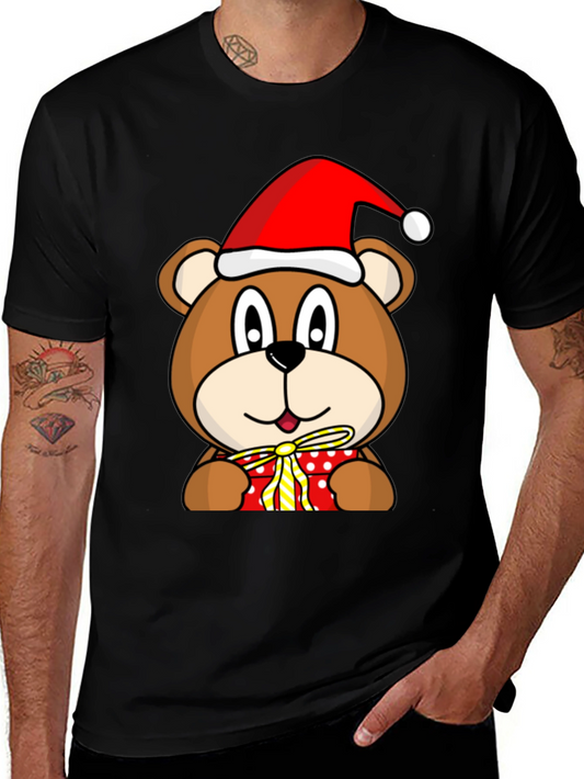 Festive Bear T-Shirt with Santa Hat and Gift