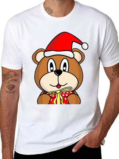 Festive Bear T-Shirt with Santa Hat and Gift