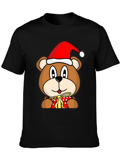 Festive Bear T-Shirt with Santa Hat and Gift