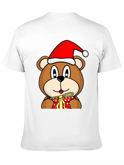 Festive Bear T-Shirt with Santa Hat and Gift