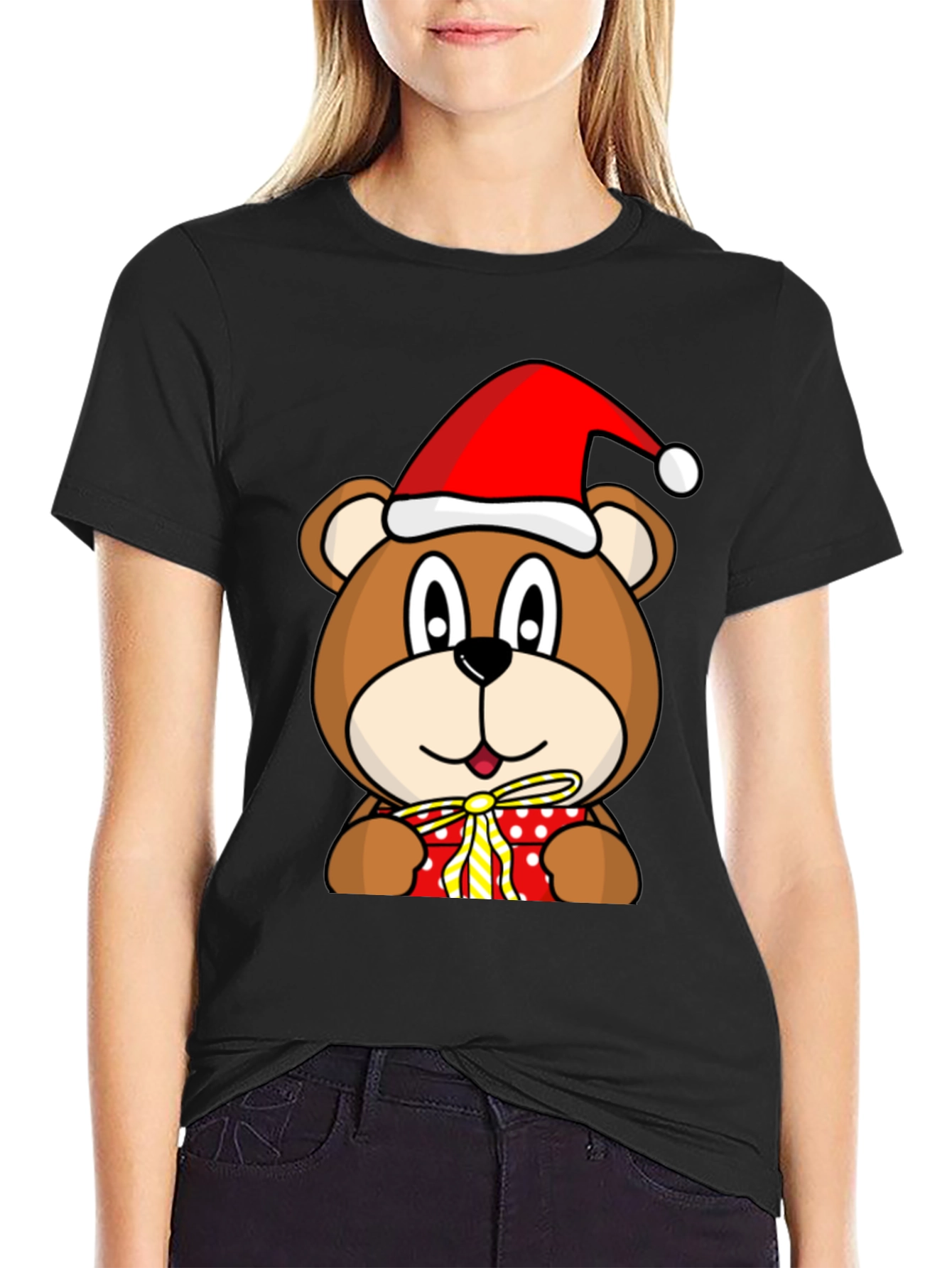 Festive Bear T-Shirt with Santa Hat and Gift