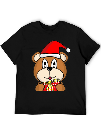 Festive Bear T-Shirt with Santa Hat and Gift