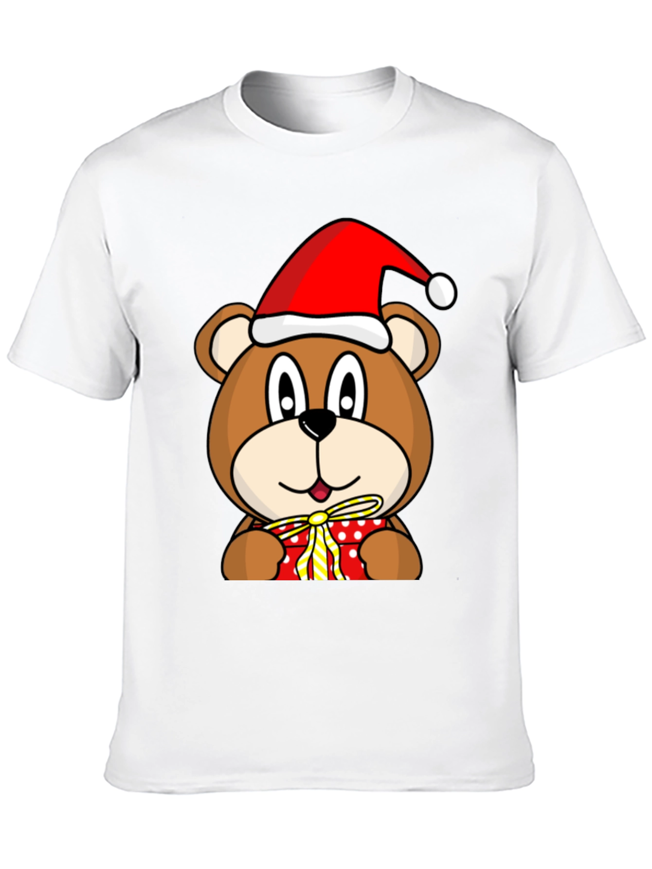 Festive Bear T-Shirt with Santa Hat and Gift