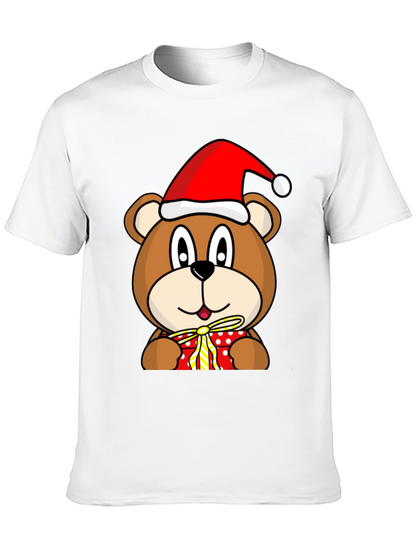 Festive Bear T-Shirt with Santa Hat and Gift