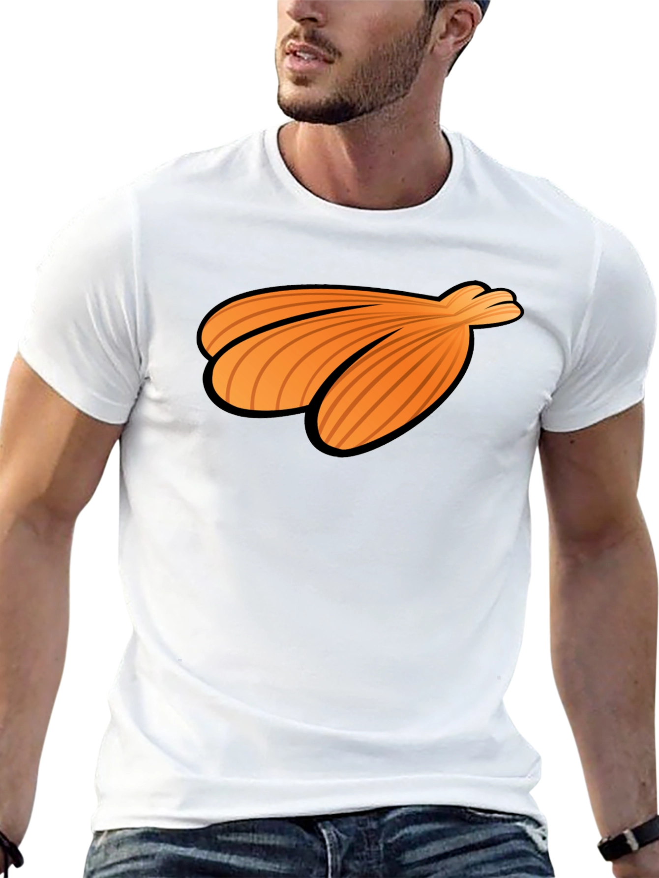 Orange Seashell Graphic Print Black T-Shirt