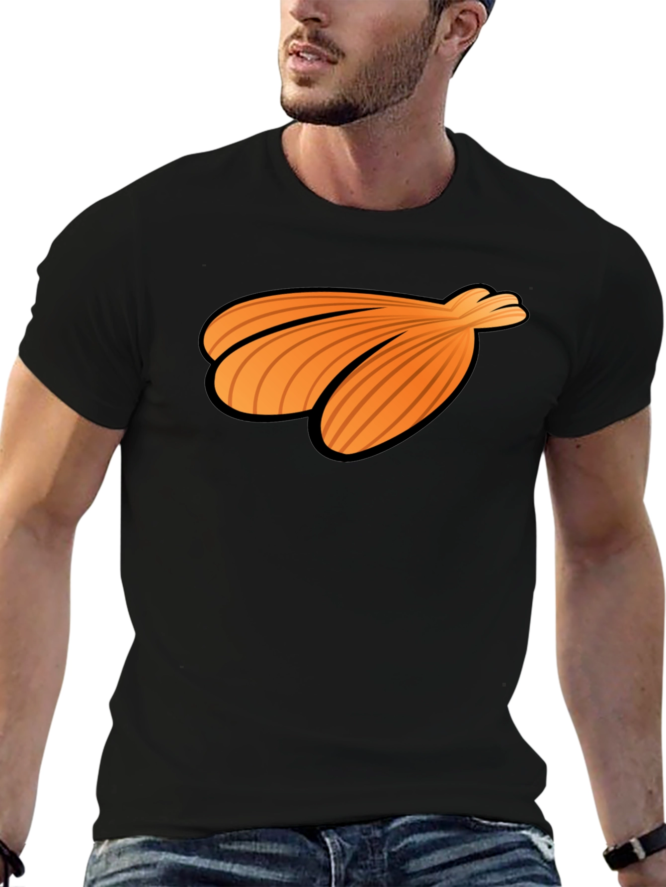 Orange Seashell Graphic Print Black T-Shirt