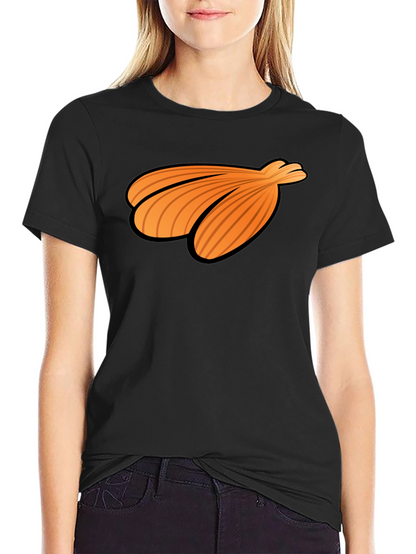 Orange Seashell Graphic Print Black T-Shirt