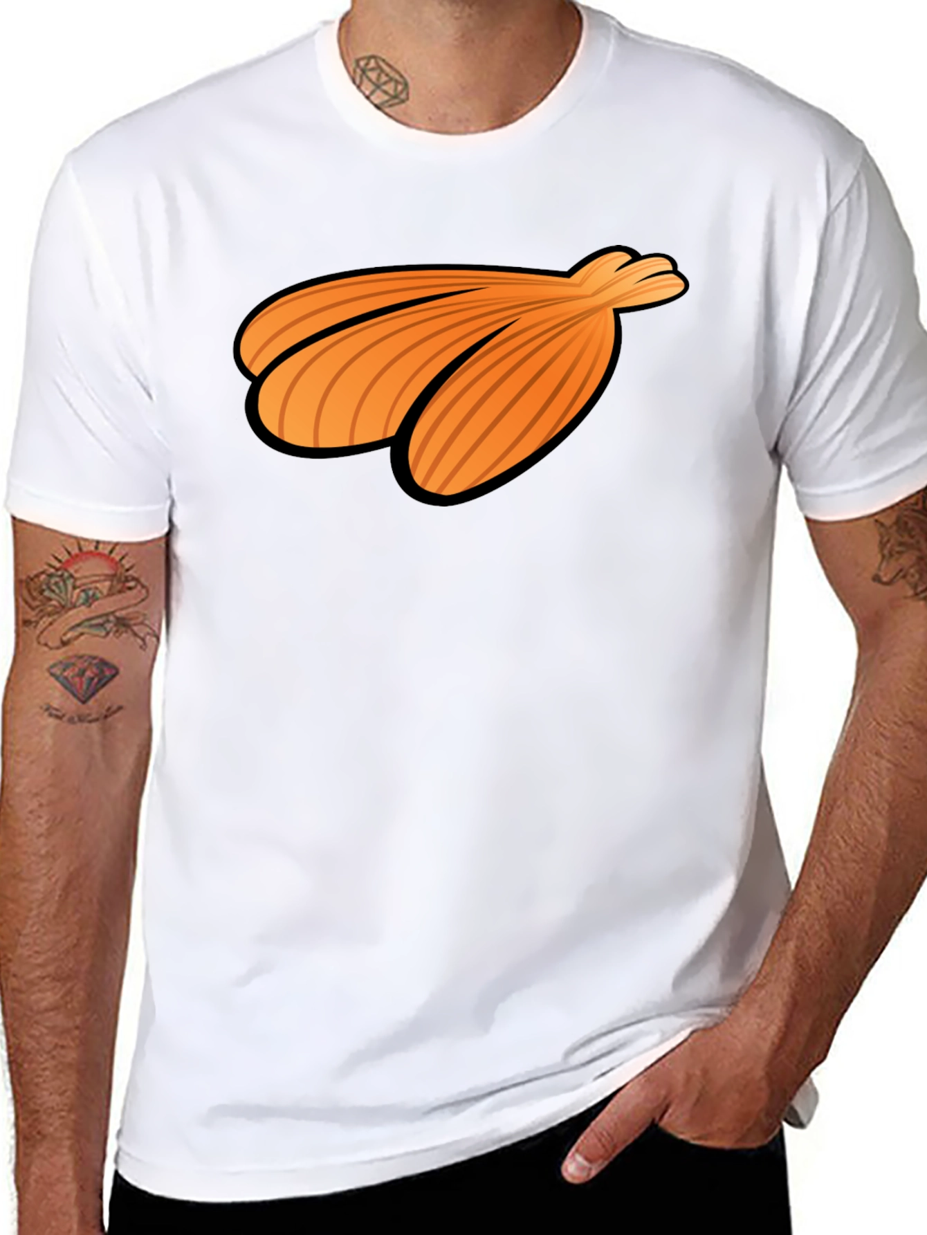 Orange Seashell Graphic Print Black T-Shirt