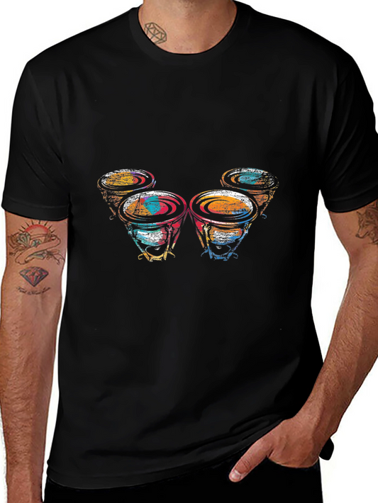 Abstract Drums Graphic Black T-Shirt