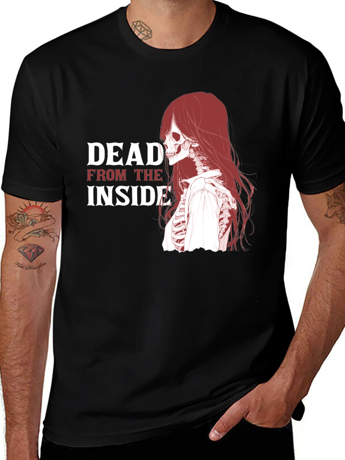 Dead Inside Graphic Tee - Edgy Skeleton Design T-Shirt