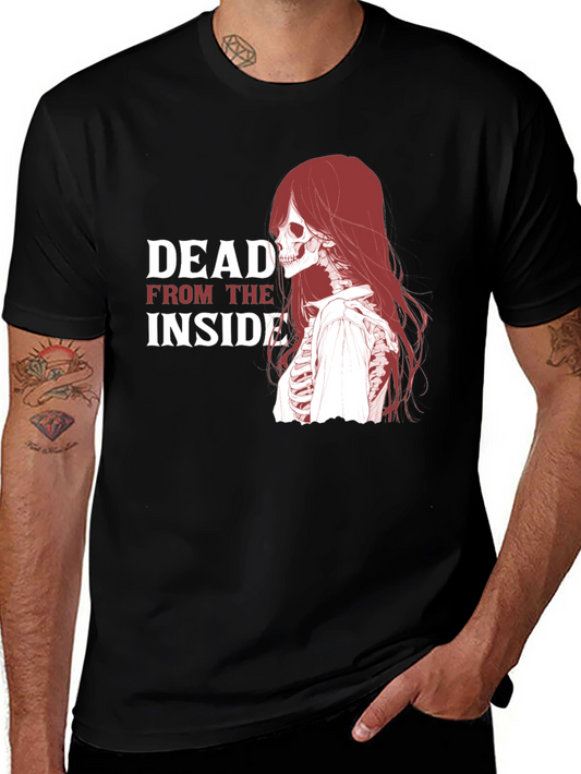 Dead Inside Graphic Tee - Edgy Skeleton Design T-Shirt