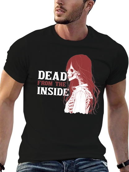Dead Inside Graphic Tee - Edgy Skeleton Design T-Shirt
