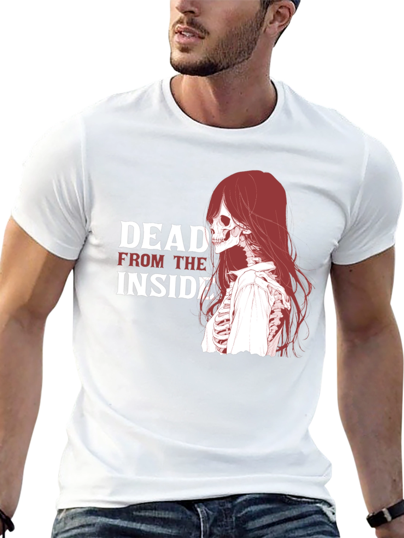 Dead Inside Graphic Tee - Edgy Skeleton Design T-Shirt