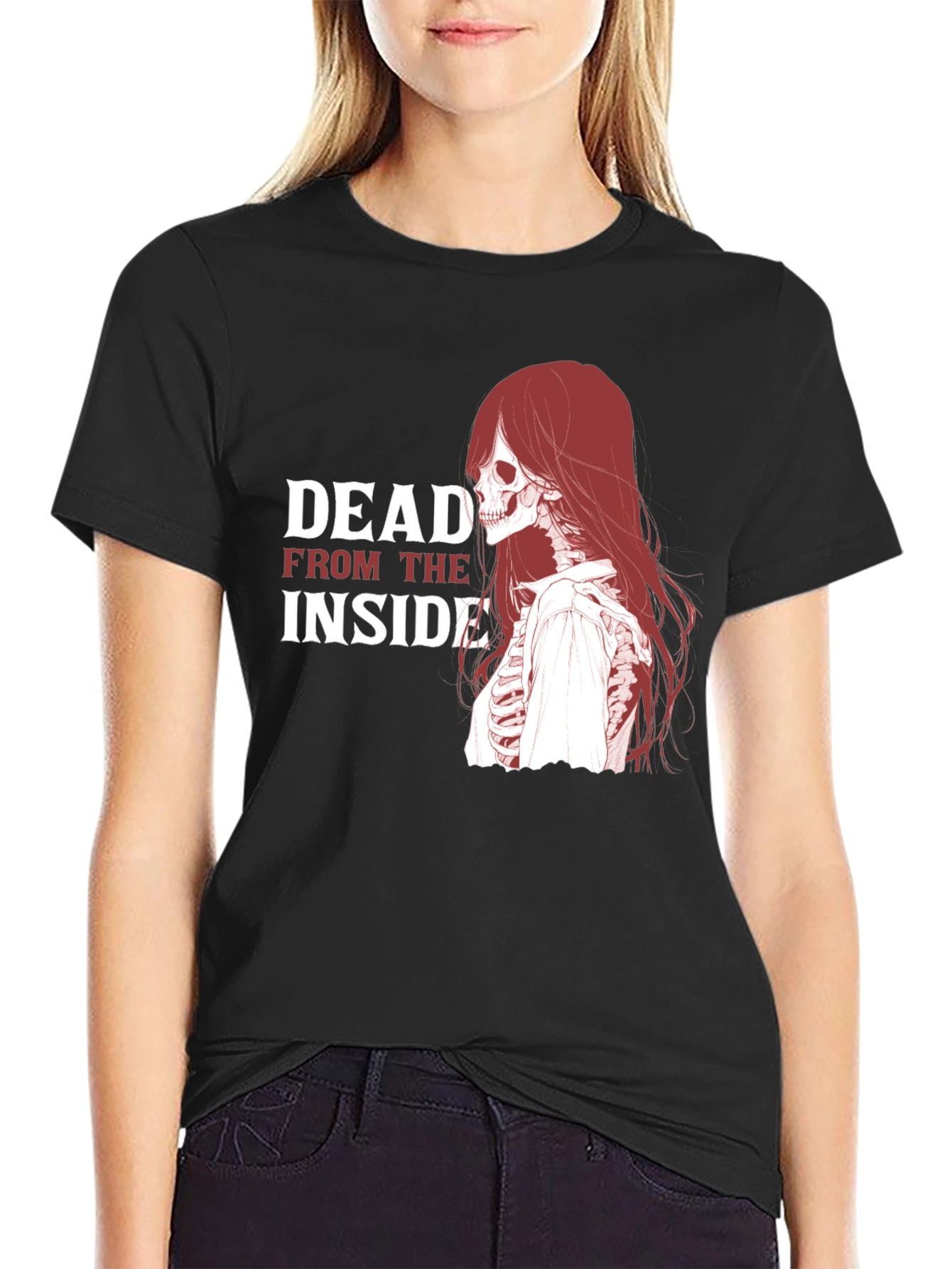 Dead Inside Graphic Tee - Edgy Skeleton Design T-Shirt