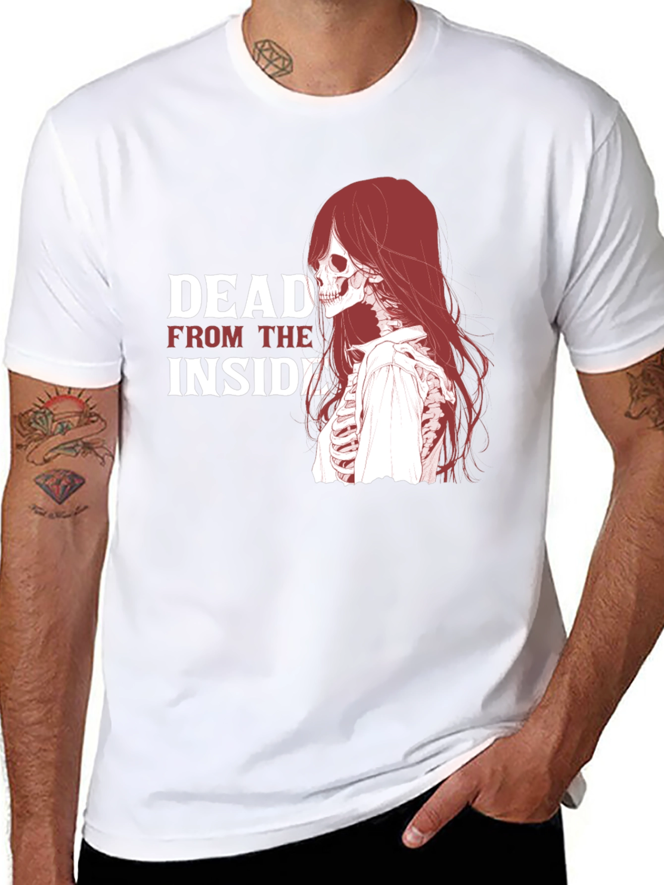 Dead Inside Graphic Tee - Edgy Skeleton Design T-Shirt