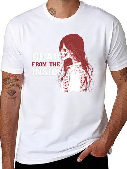 Dead Inside Graphic Tee - Edgy Skeleton Design T-Shirt