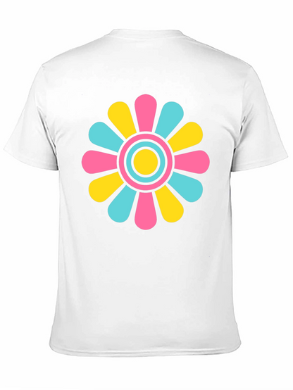 Retro Flower Power T-Shirt - Black Cotton Blend