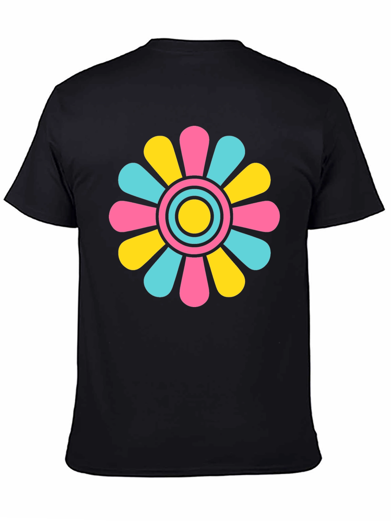 Retro Flower Power T-Shirt - Black Cotton Blend