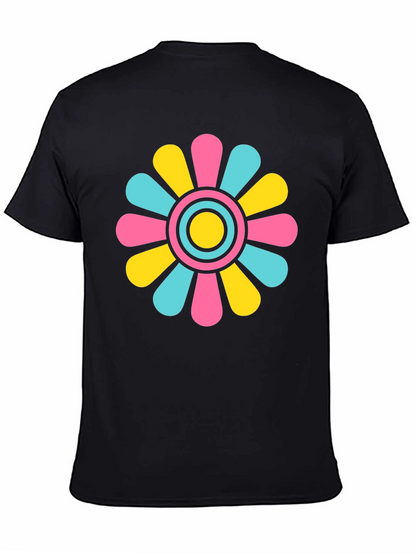 Retro Flower Power T-Shirt - Black Cotton Blend