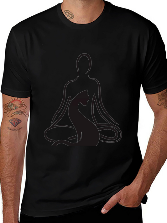 Meditating Yoga Cat Black T-Shirt
