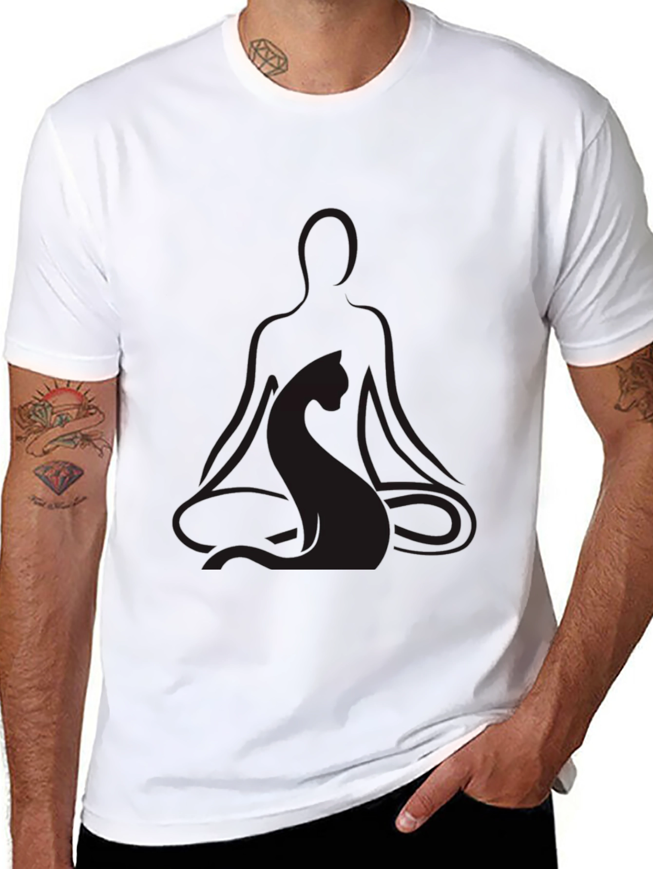 Meditating Yoga Cat Black T-Shirt