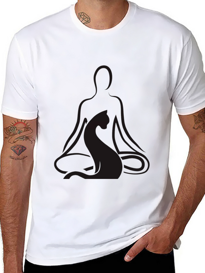 Meditating Yoga Cat Black T-Shirt