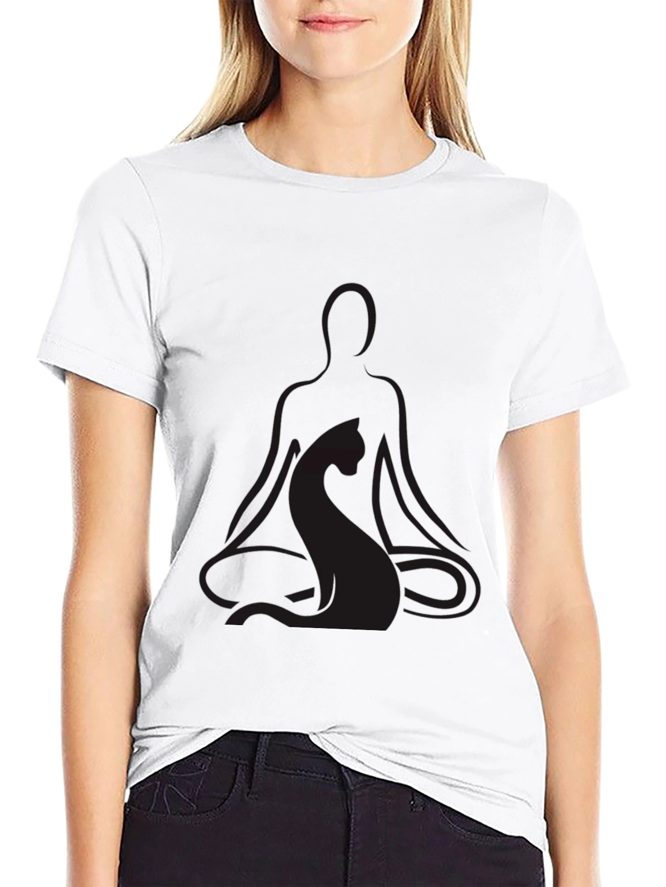 Meditating Yoga Cat Black T-Shirt