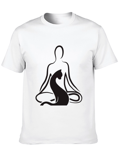 Meditating Yoga Cat Black T-Shirt