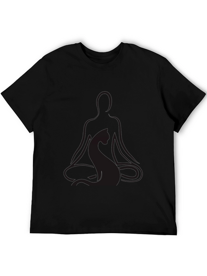 Meditating Yoga Cat Black T-Shirt