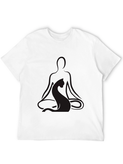 Meditating Yoga Cat Black T-Shirt