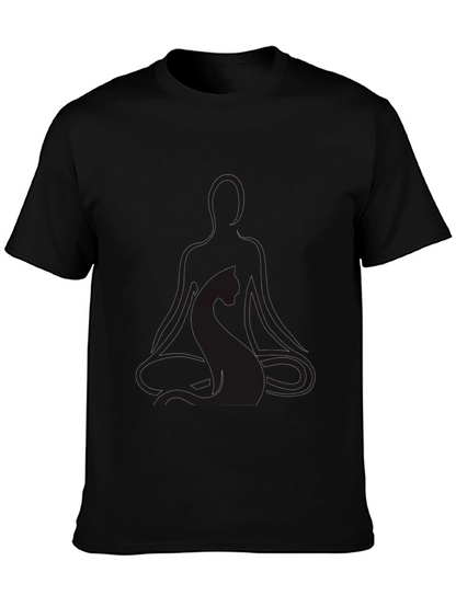 Meditating Yoga Cat Black T-Shirt