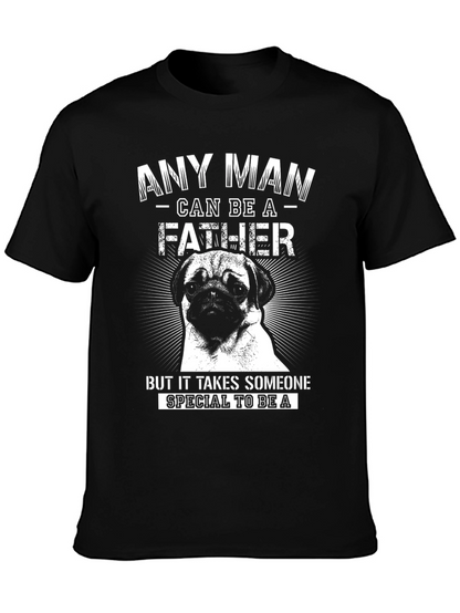 Pug Father T-Shirt Special Dad Tee Black Cotton
