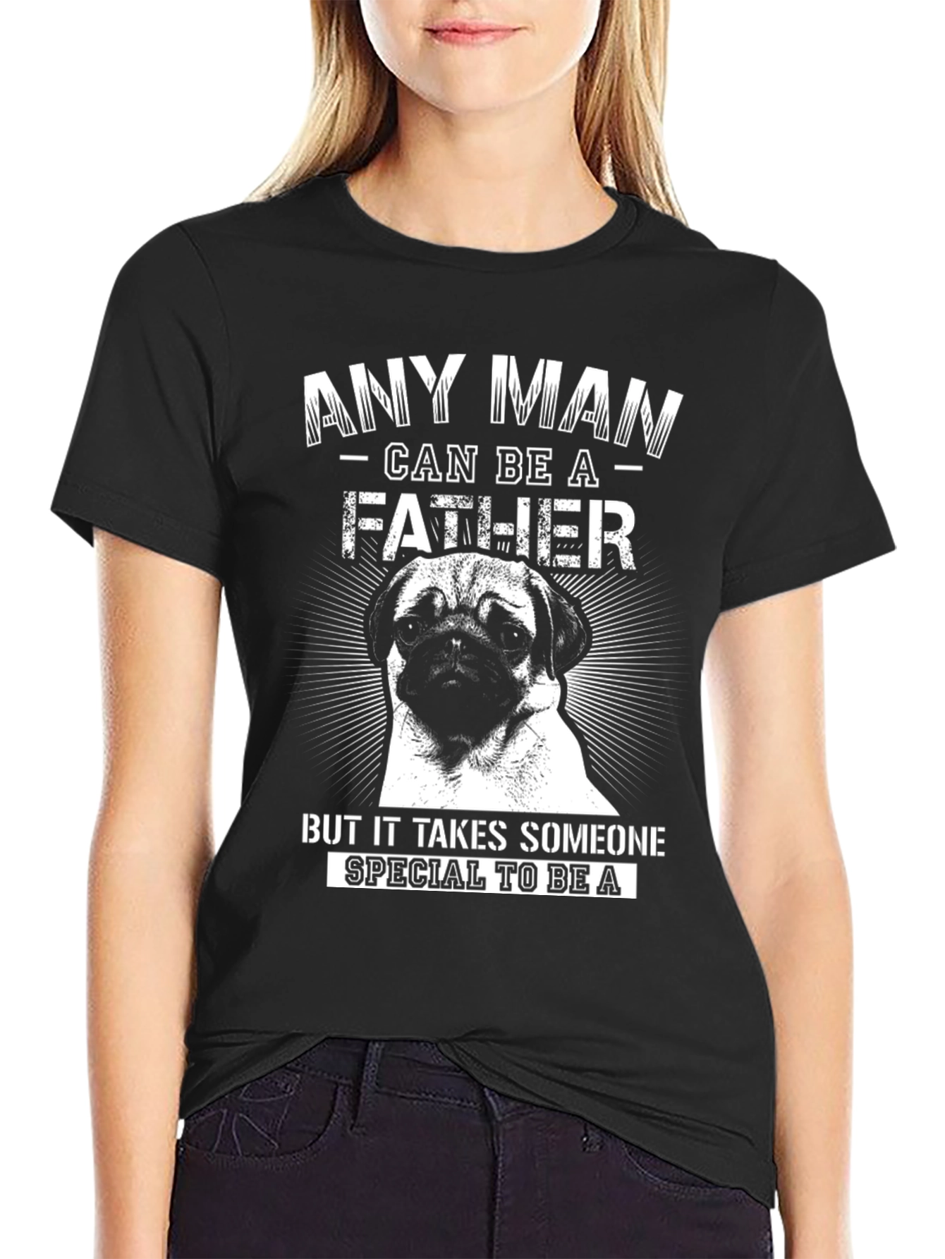 Pug Father T-Shirt Special Dad Tee Black Cotton