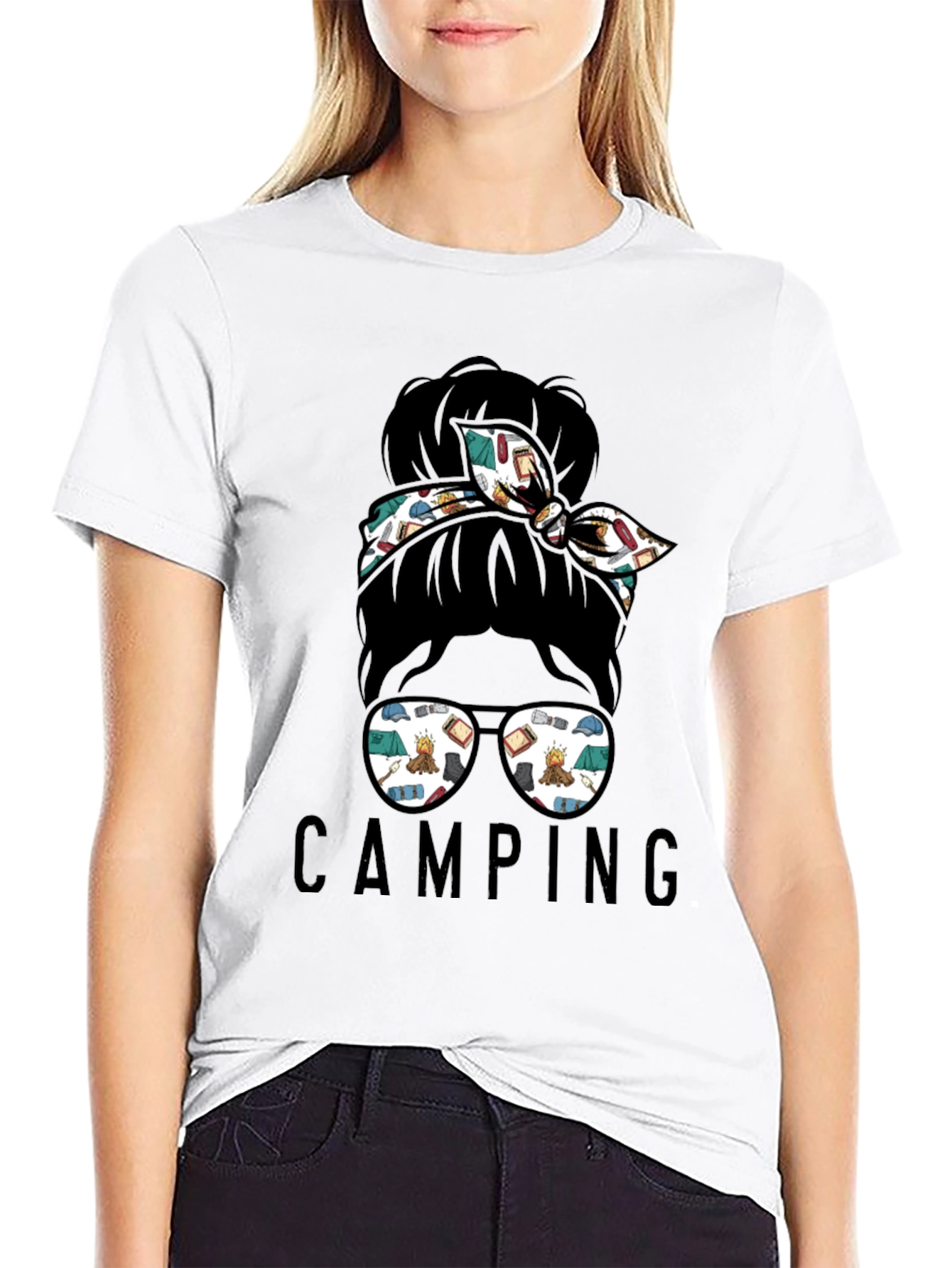 Camping Messy Bun T-Shirt - Adventure Ready Style