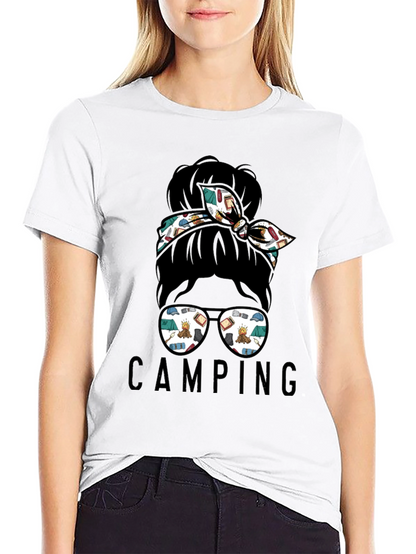 Camping Messy Bun T-Shirt - Adventure Ready Style