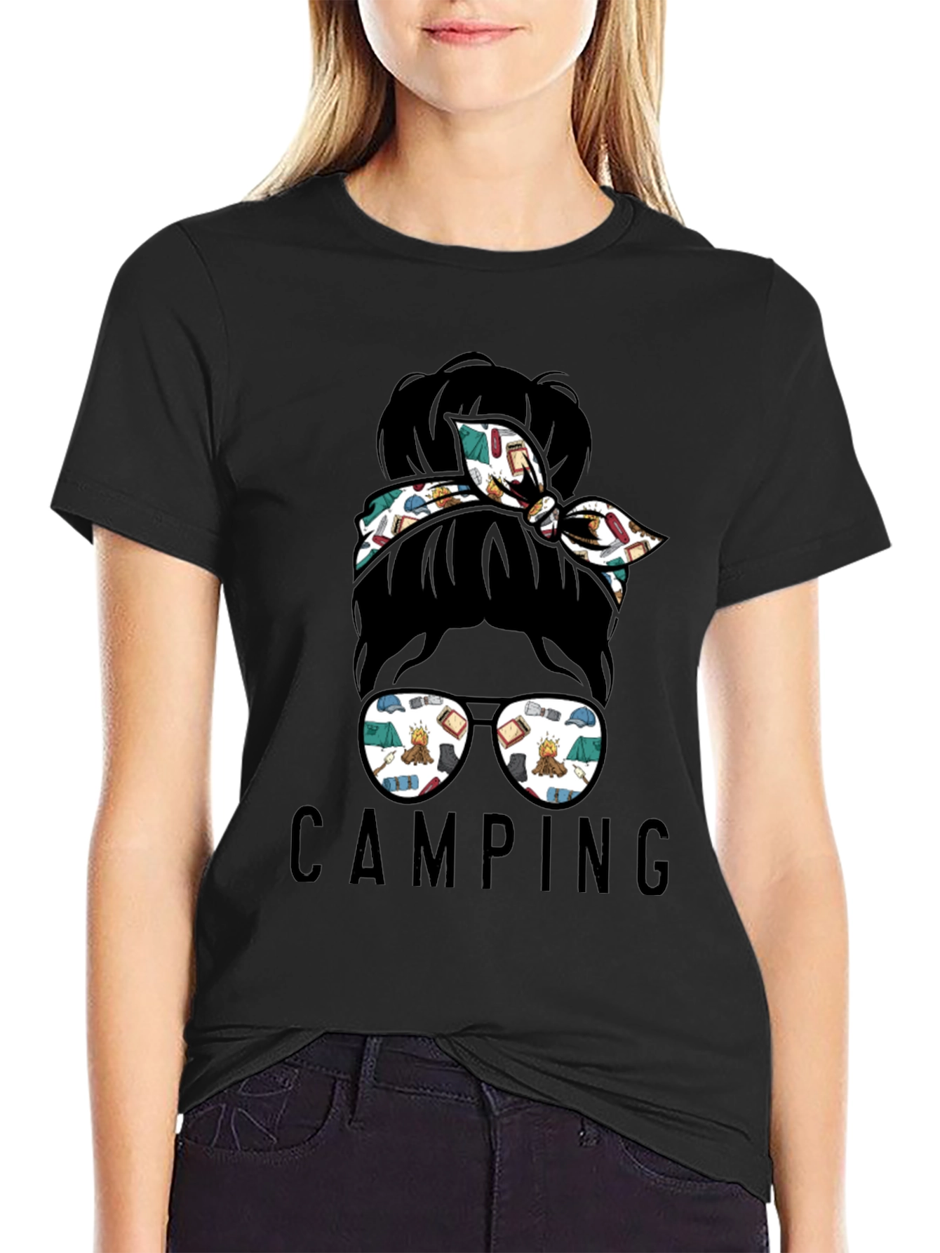 Camping Messy Bun T-Shirt - Adventure Ready Style
